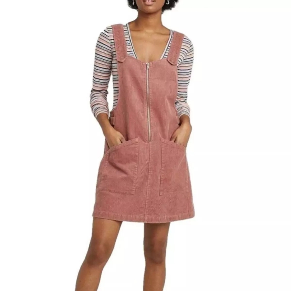 WILD FABLE overall WOMEN'S dress M mauve corduroy zipper buttoned straps pockets